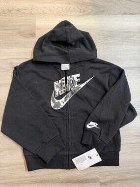 Nike Black Kids Full-Zip Hoodie with White Camo Swoosh